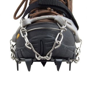1 Pair 12 Teeth Claws Crampons Non-slip Shoes Cover Stainless Steel Chain Outdoor Ski Ice Snow Hiking Climbing Grey