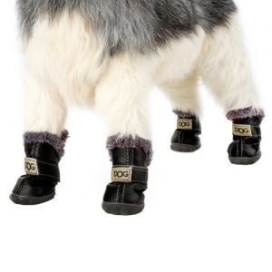 4-pcs Set Puppy Pet Dog Cat Shoes Boots Paw Protectors Winter Warm Water-resistant PU Antiskid Rubber