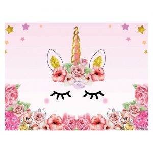 Andoer 1.5 * 2.1m/5 * 7ft Birthday Party Photography Background Pink Flower Cartoon Unicorn Kid Baby Infant Girl Backdrop Photo Studio Pros