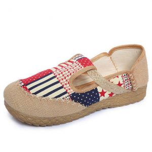 Colorful Cloth Woven Pattern Flat Vintage Shoes