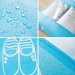 Household Travel Dust-proof Shoe Organizer Bags with Drawstring Transparent Window Waterproof Non-Woven Travel Shoes Storage Bag Case Organizer (light Blue S)