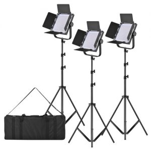 LED-320A 3pcs LED Video Light Panel 25W Dimmable 340pcs Beads with 197cm/78" Metal Light Stand/U-Bracket/Barn Door/Filter/Carry Bag for Canon Nikon Sony DSLR Camera Camcorder Studio Photo Lighting