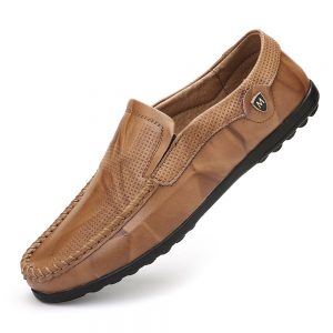 Large Size Men Hand Stitching Non-slip Slip On Casual Leather Shoes
