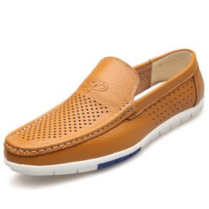 Men Hollow Out Breathable Soft Doug Shoes Casual Driving Leather Loafers