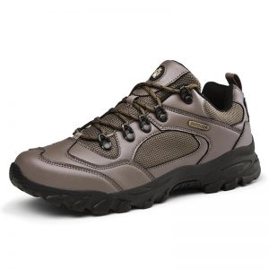Men Leather Splicing Outdoor Slip Resistant Lace Up Climbing Hiking Shoes