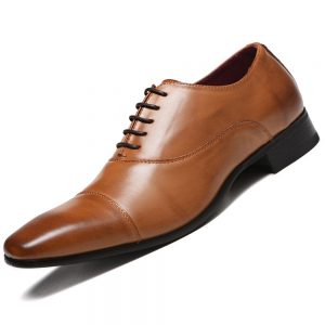 Men PU Leather Non Slip Cap Toe Business Casual Formal Dress Shoes
