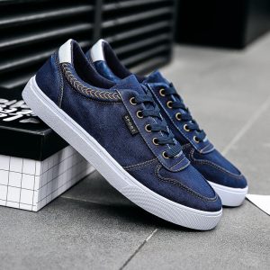 Men Washed Canvas Trainers Comfy Slip Resistant Lace Up Casual Shoes