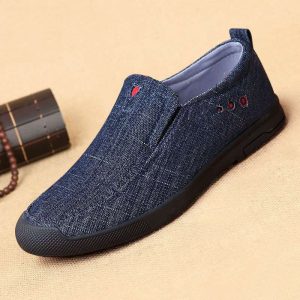 Men Washed Denim Low Top Soft Sole Slip On Casual Shoes