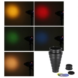 Metal Conical Snoot with Honeycomb Grid 5pcs Color Filter Kit for Bowens Mount Studio Strobe Monolight Photography Flash