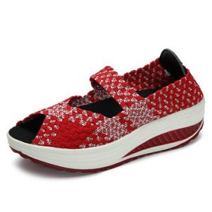 Peep Toe Knitting Platform Rocker Sole Shake Shoes For Women