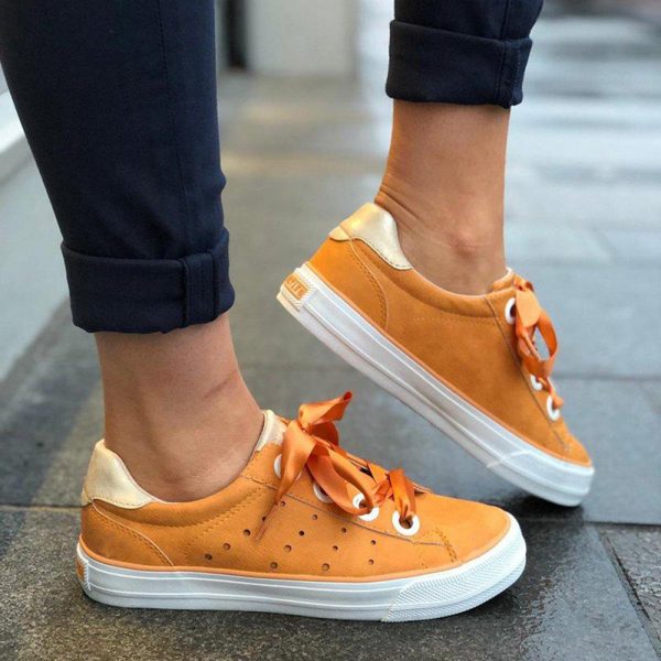 Plus Size Women Outdoor Walking Breathable Hollow Lace Up Casual Shoes