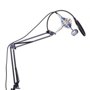 Professional Studio Broadcasting Recording Condenser Microphone Mic Kit Set 3.5mm with Shock Mount Adjustable Suspension Scissor Arm Stand Mounting Clamp Pop Filter
