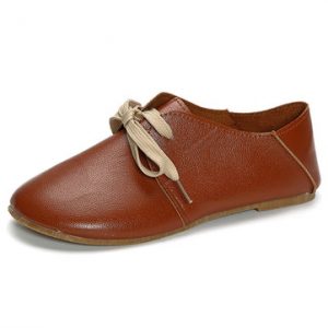 Pure Color Lace Up Casual Flat Shoes For Women