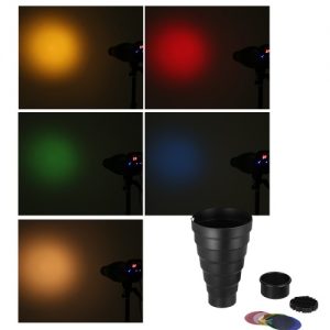 Snoot with Honeycomb Grid 5pcs Color Filter Kit for Elinchrom /Impact EX/Calumet Genesis/ Interfit EX Flash Strobe