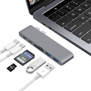 usb hub type c multiport adapter dongle with 4k port dual usb 3.0 sd/tf card reader converter for macbook