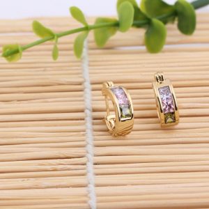 1Pair Colorful Crystal Zircon 18K Gold Plated Vintage Retro Wide Hoop Hollow Earrings Jewelry Gift for Women Lady