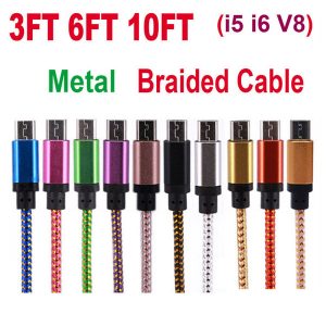 1m/2m/3m micro usb braided cable charger data sync nylon dual color metal usb cables for samsung cell phone