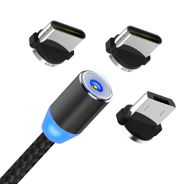 3 in 1 magnetic charger cable 2a nylon led glowing cord 1m micro usb type c cables for samsung huawei