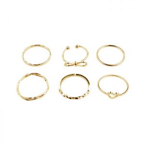 6Pcs Bowknot Heart Hollow Joint Ring Set