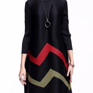 A-line Ribbed 3/4 Sleeve Color-block Mini Dress