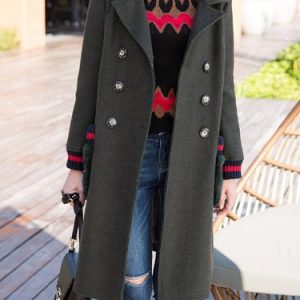 Army Green Lapel Pockets Simple Coat