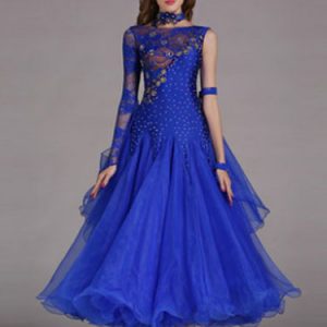 Ballroom Dance Dress Light Sky Blue Tulle One Sleeve Ballroom Dancing Costume