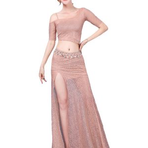 Belly Dance Costume Dresses Pink Lace Long Skirt And Top Women Sexy Bollywood Dance Clothes