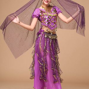 Belly Dance Costume Yellow Chiffon Sparkle Bollywood Dance Dress for Women
