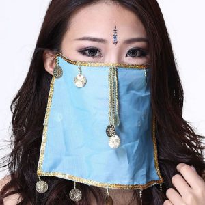 Belly Dance Face Veil Blue Voile Tassels Women's Belly Dancing Costume Accessories