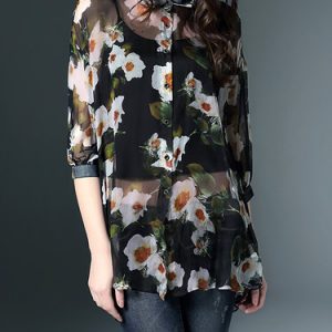 Black 3/4 Sleeve Silk Tunic