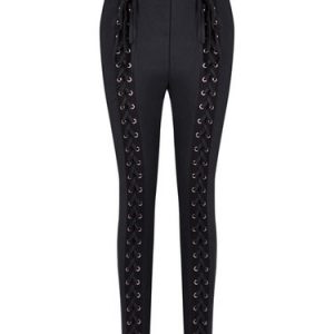 Black Lace Up Sexy Solid Skinny Leg Pants