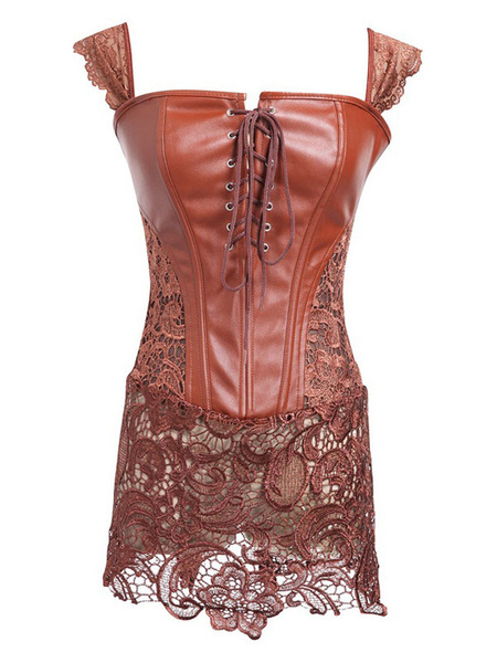 Black Steampunk Costume Lace Patch Lace Up Zipper Vintage Overbust Corset For Women Halloween