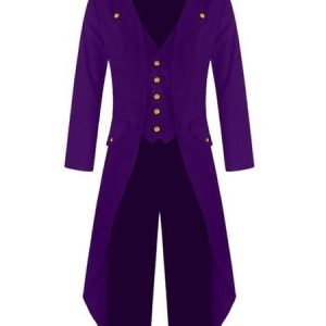 Black Vintage Coat Aristocrat Button Decor Tuxedo Retro Costumes For Man Halloween