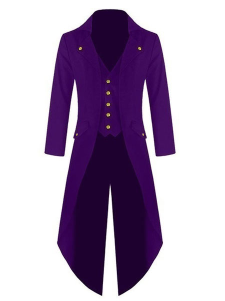 Black Vintage Coat Aristocrat Button Decor Tuxedo Retro Costumes For Man Halloween