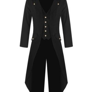 Black Vintage Coat Aristocrat Button Decor Tuxedo Retro Costumes For Man Halloween