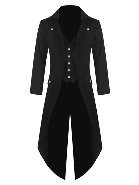 Black Vintage Coat Aristocrat Button Decor Tuxedo Retro Costumes For Man Halloween