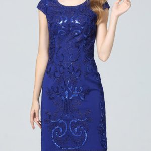 Blue Elegant Crew Neck Midi Dress