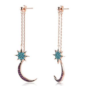 Blue Geometry 925 Sterling Silver Zircon Mysterious Night Earrings