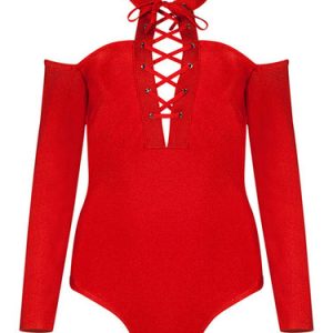 Bodycon Cold Shoulder Sexy Halter Long Sleeve Bodysuit