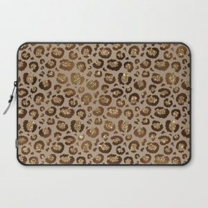 Brown Glitter Leopard Print Pattern Computer Cover by Rose Gold - Laptop Sleeve - 15"