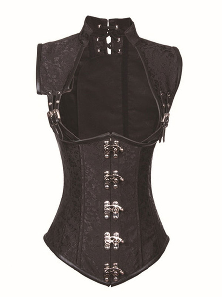 Brown Retro Corset Metallic Buckle Jacquard Steampunk Vintage Costume For Women