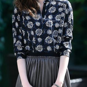 Casual Floral 3/4 Sleeve Printed H-line Blouse
