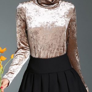 Champagne Buttoned Turtleneck Long Sleeved Top