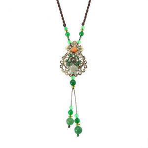 Ethnic Flower Jade Retro Necklace