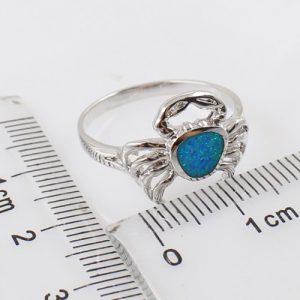 Fashion 925 Sterling Silver Simulated Opal Lovely Crab Ring Women Girl Wedding Engagement Jewelry Accessory
