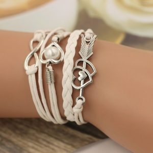 Fashion Multi-layer Alloy Leather Heart-shaped Cupid Arrow Woven Bracelet for Women Jewelry