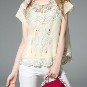 Floral Crew Neck Short Sleeve Elegant Short Sleeved Top