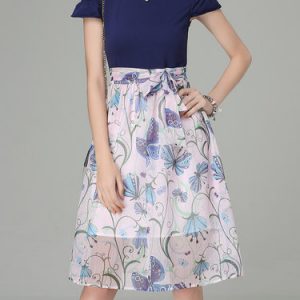 Girly Chiffon Cold Shoulder Crew Neck Plain Midi Dress with Belt