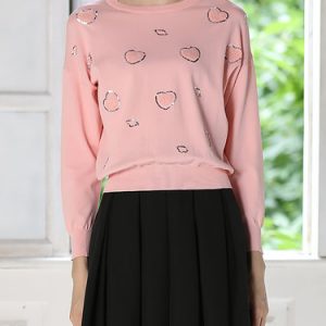 Glitter-finished Casual H-line Knitted Long Sleeved Top