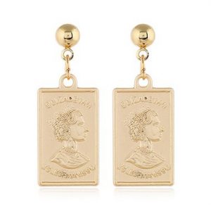 Gold Metal Rectangle Shape Earring Set for Lady - One Size